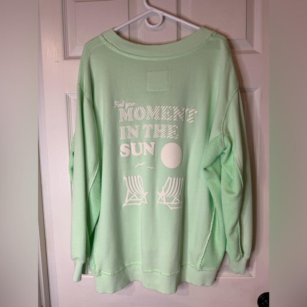 Aerie Green V-Neck Knit Sweater Relaxed Fit